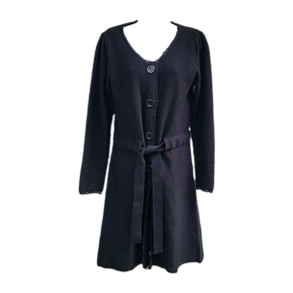 Wmns blk wool blnd knit button front longline cardigan sz M Witchy Goth